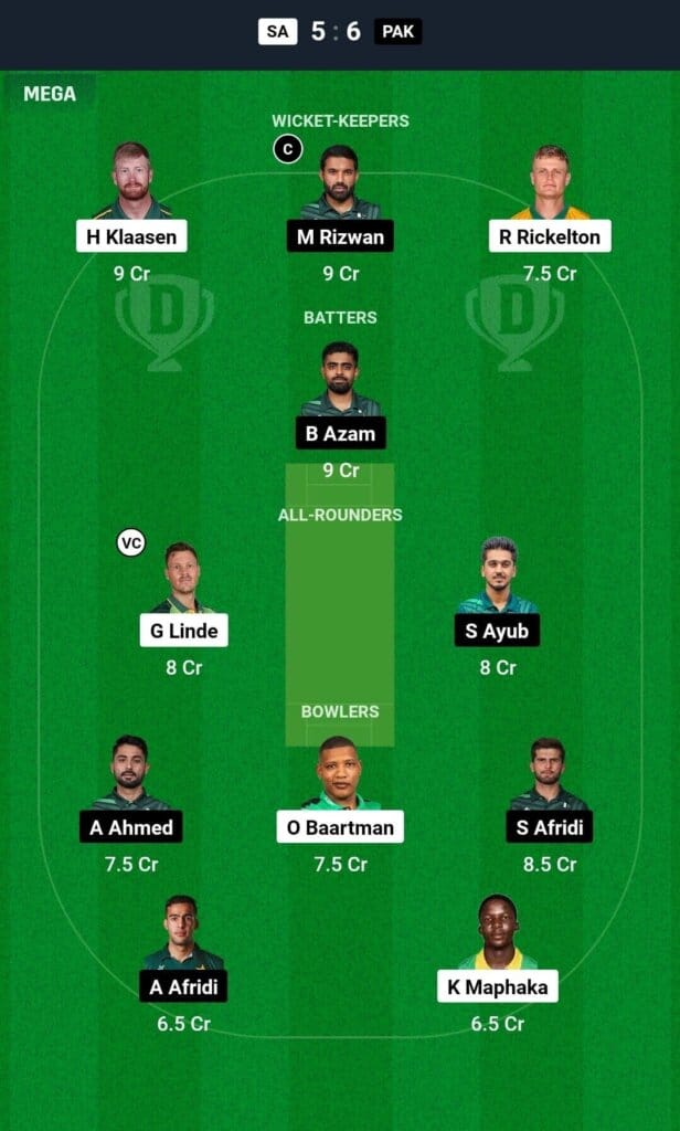 SA vs PAK Dream 11